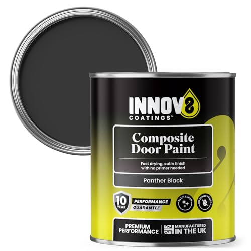 INNOV8 COATINGS COMPOSITE DOOR PAINT - 750 ml - No Primer or Top Coat - Fast Drying - Satin Finish - Panther BLACK - Exterior Door Paint