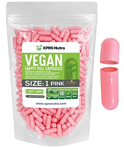 Image of XPRS Nutra Size 1 Empty Capsules - 500 Count Empty Vegan Capsules - Vegetarian Pills - DIY Vegetable Capsule Filling- Veggie Pill Caps for Do-It-Yourself Supplements (Pink)