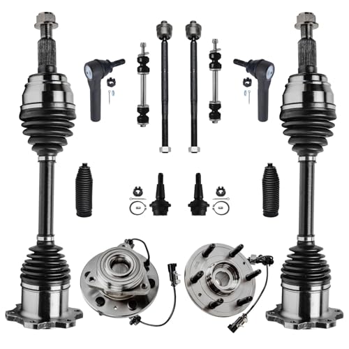 Detroit Axle - 4WD 14pc Front CV Axles Kit for Chevy GMC Silverado Sierra 1500 Tahoe Yukon XL Suburban Escalade 2 Wheel Bearing Hubs 2 CV Axles 2 Sway Bars 4 Tie Rods 2 Ball Joints 2 Boots Replacement