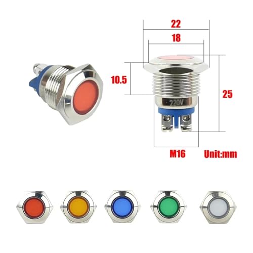 Luz indicadora LED 12V con conector de anillo 16mm rojo para panel 3
