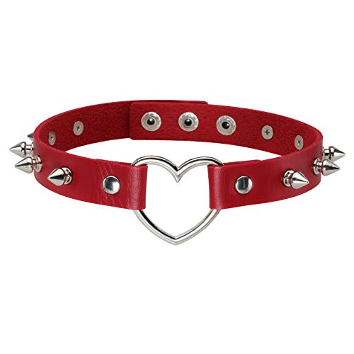 MILAKOO Punk Style Love Heart Collier en cuir PU Collier ras du cou rouge avec Rivets à pointes