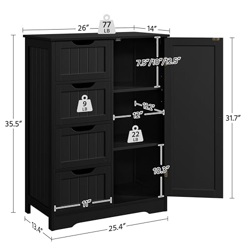 image for Yaheetech Wooden Storage Cabinet, Bathroom Storage Organizer with 4 Dr