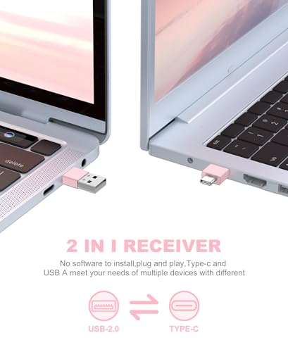 Image of 2-in-1 USB-A & USB-C Presentation Remote - Pink Wireless PowerPoint Clicker with Red Light, Volume Control & Hyperlink - Plug & Play Slide Advancer for Laptop, PC, Mac