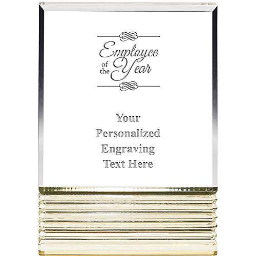 Crown Awards Personalized Employee of The Year Acrylic Award - 6" Gold Rockwell Custom Trophy Employee of The Year Custom Award with Gold Accents, Includes Free Customized Laser Engraving Prime