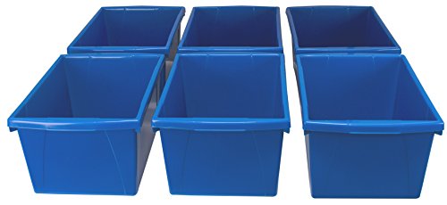 Storex 5.5 Gallon Storage Bin – Plastic Classroom Organizer for Books and Supplies, Blue, 6-Pack (61482U06C)