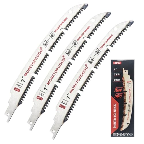 MORETOPGOOD 7 Inch Arc Curved Reciprocating Saw Blade with Chipconveyor Design, 7TPI Japanese Teeth with Arc Edge Wood Pruning Saw Blades for Tree Trimming, Wood Cutting,3-Pack