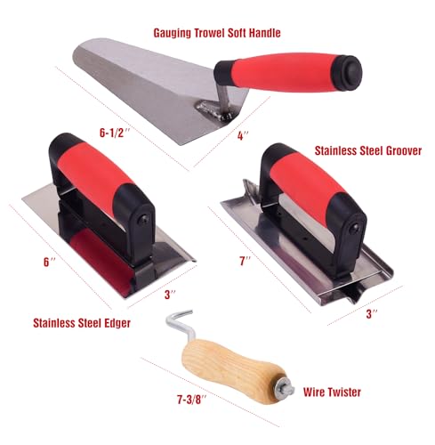 BXGTECH 9 Pieces Masonry Hand Tool Set, Finishing Trowel, Gauging Trowel, Groover, Edger, Extruded Alloy Float, Wood Float, Wire Twister and Bag - Thumbnail 3