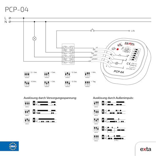 Zamel PCP-04 Zeitrelais Multifunktionsrelais für Unterputz Dosen Zeitschalter 8 Verschiedene Funktionen Zeitsteuerung Zeitschaltung Impulsrelais