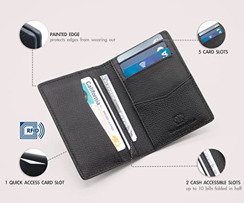 The Tanned Cow Slim Minimalist Wallet for Men Women, Mini Thin Leather Bifold, Front Pocket Credit Card Holder with RFID Blocking, including Gift Box (Black) - Image 5