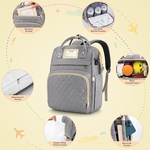Xexxvre Diaper Bag Backpack, Multifunction Travel Back Pack Maternity Baby Changing Bags, Baby Bags For Boys Girls, Large Capacity, Waterproof And Stylish, Gray #TOP3