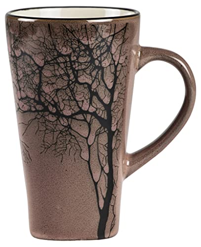 Villa Collection - Hela Mug Dia 50 cl - Grande Tasse en Grès 9 x 15 cm - Café & Thés - Resistant & Design - Motif Bois - anniversaire, fête des mères, fête des pères, noel - Rose foncé
