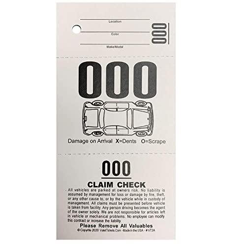Boletos de estacionamiento de valet para hoteles y eventos, 1000 tickets de 3 partes blanca 3
