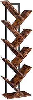 HOOBRO Tree Bookshelf Tall, 9-Tier Floor Standing Book Shelf, Tall Bookcase with Wooden Shelves for CDs Albums, Metal Frame, for Living Room, Kitchen, Home Office, Industrial, Rustic Brown EBF08SJ01