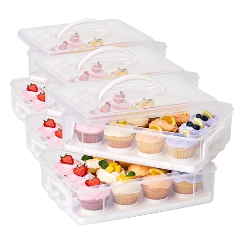 Image of Snapware (2-Layer, 24 Cupcakes Plastic Detachable Cupcake Carrier Storage Container With Lid and Handle, Freezer Dishwasher Microwave Safe (Pack of 3)