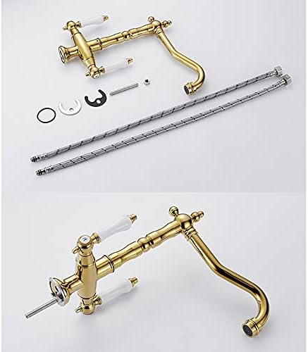 Kitchen Sink Faucet for Bar Farmhouse Commercial, Kitchen Sink Faucet, Mixer Cold and Hot, Double Handle Swivel Spout, Gold/Black/Chrome/Antique Kitchen Water Sink Mixer Tap (Color : Gold)