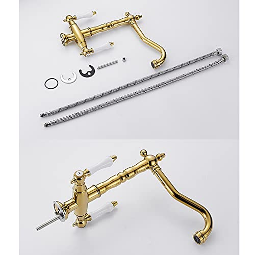 Robinet d'évier de cuisine antique avec double commande en or brossé - 6