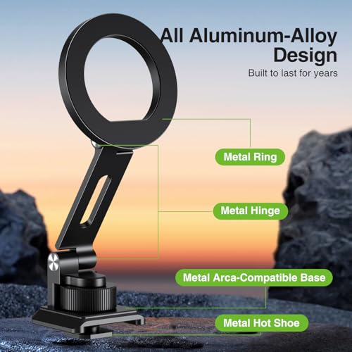 Image of elitehood Magsafe Tripod Mount with Cold Shoe & Arca Port & 1 /4 inch Thread, Aluminum Magnetic iPhone Tripod Mount Adapter for Camera, Adjustable Camera Phone Holder Attachment for iPhone & Smartphone