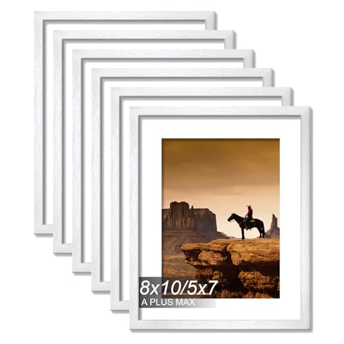 8x10 Picture Frame Set of 6 White Light Weight Tabletop and Wall Mount