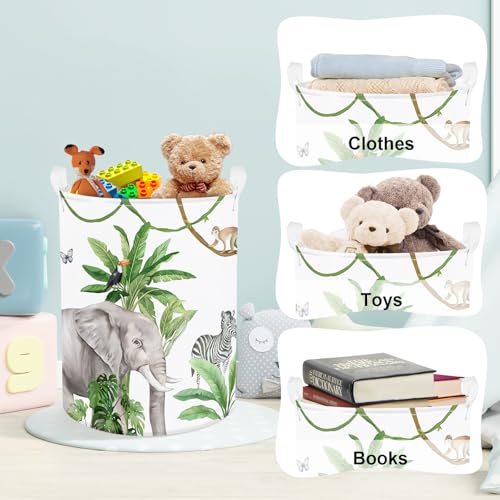 Image of Clastyle Tropical Jungle Animals Baby Laundry Hamper Palm Tree Kid Storage Basket Boys Girls Gift Toy Box Collapsible Clothes Organizer Nursery Bin for Bedroom, Giraffe, 36 * 45 cm