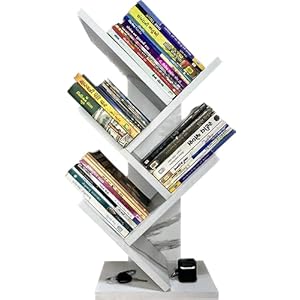 SBF Furniture Engineered Wooden Book Rack Space Saver Shelf for Home Living Room and Office Table Top Free Standing Organizer Modern Tree Shape 5 Tier Bookcase (White Marble) DIY(Do-It-Yourself)
