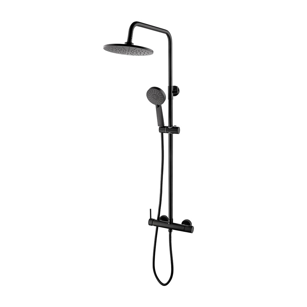 Colonna Doccia Regolabile H 115 Cm In Acciaio Inox Nero Opaco Completa Di Soffione, Doccetta Monogetto, Miscelatore Meccanico Con Deviatore A Due Vie E Flessibile 150 Cm