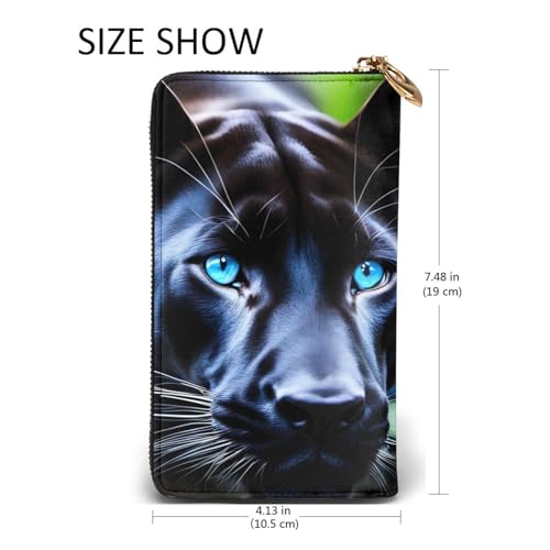 Panther with Blue Eyes Picture Leather Long Clutch Wallet for Fashionable Girls and Women - Durable, Stylish, and Functional, Black, One Size 5