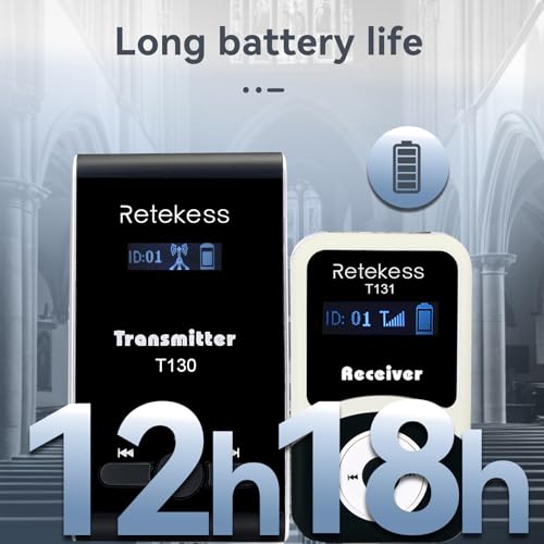 Equipo de traducción Retekess T130, auriculares inalámbricos para guías turísticos (1 transmisor y 17 receptores), para interpretación simultánea, iglesia, museo, estilo clásico, fácil de usar, con estuche de carga de 32 ranuras miniatura 2
