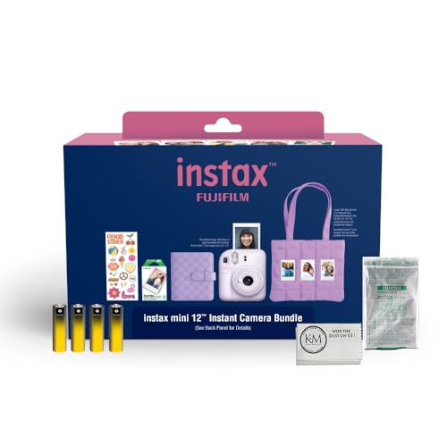 Image of FUJIFILM INSTAX Mini 12 Holiday Bundle 2025 | Lilac Purple | with Extra Instax Mini Film + 4pk AA Batteries & Cleaning Cloth (10 Items)