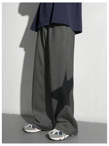 SHENHE Calça de moletom folgada masculina de perna larga com cordão e cordão, Cinza escuro, 15 Anos