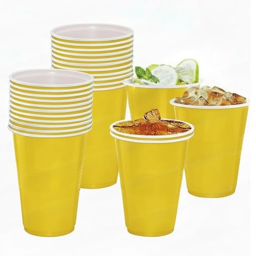Image of FunBlast Party Drinking Glasses - 20 Pcs | 500 ML Reusable Beer Pong & Cocktail Cups | Leakproof, Strong & Durable Plastic Glass Set for Parties, Events & Celebrations (Yellow)