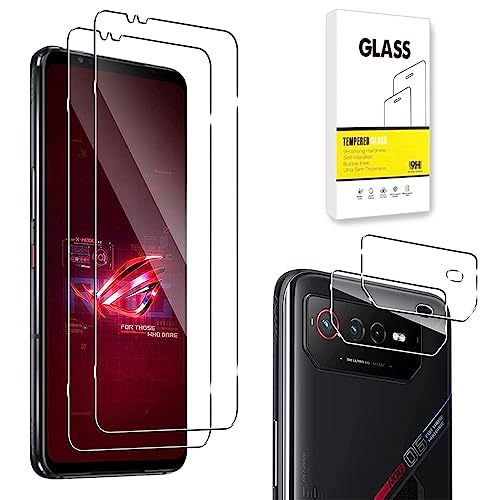 E-Hamii Protector de Pantalla Compatible con ASUS ROG Phone 6 5G/6 Pro [2 Piezas]+Protector de Lente de Cámara [2 Piezas] Vidrio Templado 9H [Resistente a los Arañazos,Sin Burbujas] [Transparente]