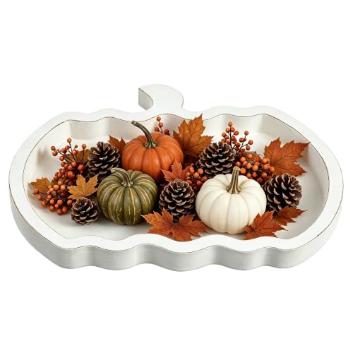 SOFE Decorative White Serving Tray, Farmhouse Pumpkin Shaped Platter