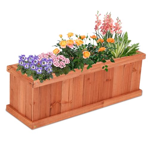 CHEFJOY Wooden Raised Garden Bed, Outdoor Elevated Garden Box with Drainage Holes, Rectangular Planter Box for Vegetables/Herbs/Flowers/Fruits in Garden, Patio, Backyard, Lawn (28.5”L x 9.5”W x 10”H)