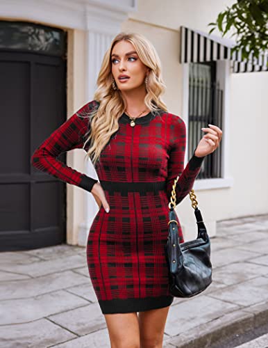 Image of Beyove Women's Colorblock Striped Long Sleeve Cotton Knit Sweater Bodycon Dress XS-XXL