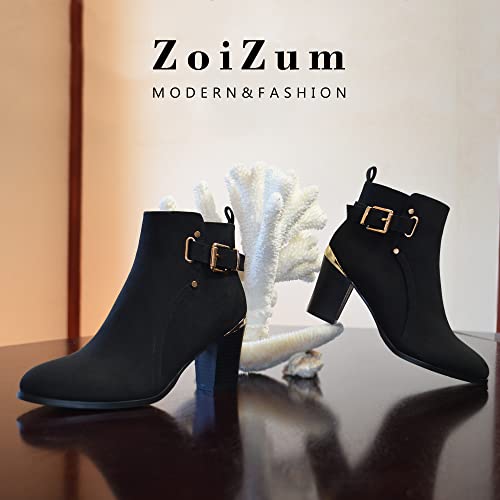 Zoizum Women's Ankle Boots Point Toe Chunky Block Heel Buckle Strap Ladies Ankle Booties #TOP3