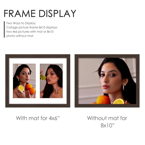 Image of DUENPY 8x10 Double Picture Frame For Displaying Double 4x6 Picture Frame for Wall Mounting or Tabletop, Walnut.