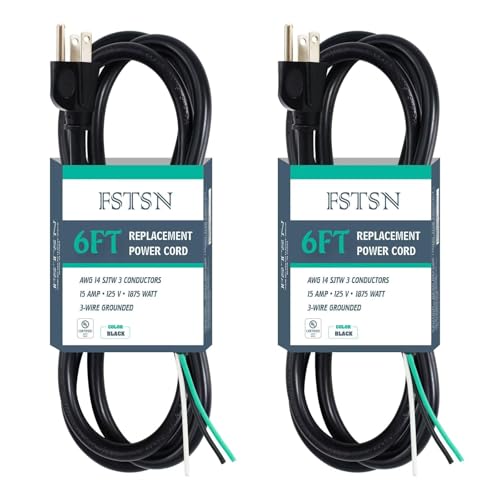 FSTSN 2-Pack 6ft 14/3 SJTW Extension Cord, 15A, Black