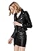 Jhichic Women's Faux Leather Textured Short Moto Jacket Zip-up Slim PU Biker Coat with Pockets (Black, S)