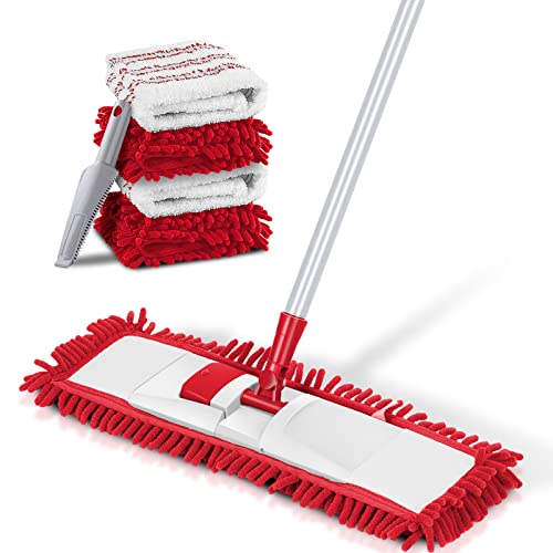 ZNM Balai Serpillère Microfibre, Balais Serpiliere avec 4 Tampons et Réutilisables Manche INOX, Balai à Plat Professionnel pour Nettoyage de Sol Cover