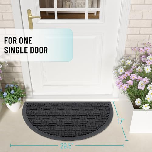 Image of OLANLY Half Circle Door Mat Outside Entrance 29.5x17, Absorbent, Heavy Duty Sturdy Natural Rubber Doormat Indoor Outdoor, Fade Resistant, Non-Slip Backing Low Profile Floor Mat for Entryway, Black