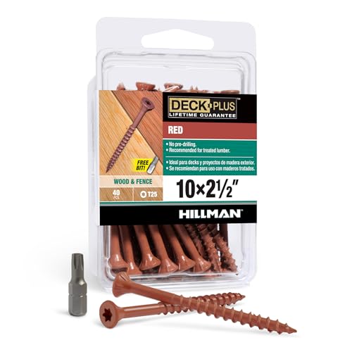 Image of Deck Plus 2-1 /2 Inch Epoxy Coated Exterior Wood and Fence Screws #10 x 2-1 /2 inch Torx /Star Drive Included Coarse Thread, Outdoor Rust Resistant Decking Screw, Red, XL Pack, 40 Pieces | 42599