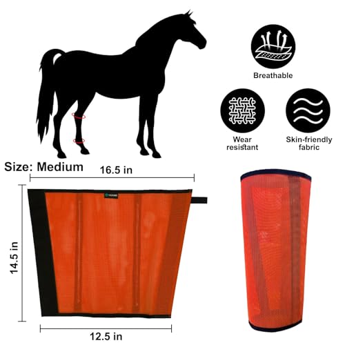Image of Horse Fly Boots, Breathable Mesh Protection Set of 4, Comfortable Horse Leggings, Breathable Mesh Design, Equine Supplies for Reduce Stomping, Hoof Damage & Leg Fatigue (Orange, Medium)