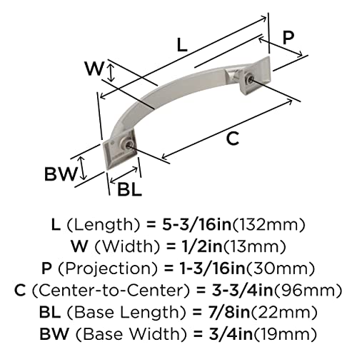 Image of Amerock | Cabinet Pull | Polished Nickel | 3-3 /4 inch (96 mm) Center to Center | Candler | 1 Pack | Drawer Pull | Drawer Handle | Cabinet Hardware