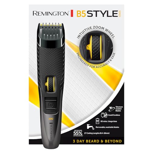 Remington Tondeuse à barbe [17 réglages 0,4-18 mm] Style Series B5 (lames titane auto-affûtées amovibles, portable, avec/sans fil, molette de réglage, 60 min...