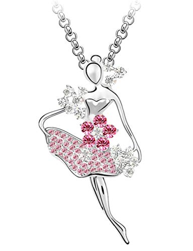 NANA White Gold Plated Dancing Ballerina Dancer Ballet Dance Pendant with Swarovski Elements Crystal 23.6 Inch Long Sweater Necklace Fashion Jewelry for Women (Pink)