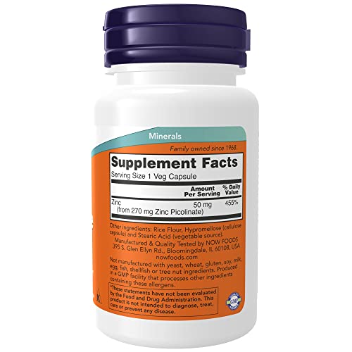 Image of NOW Supplements, Zinc Picolinate 50 mg, Supports Enzyme Functions*, Immune Support*, 60 Veg Capsules (Pack of 2)