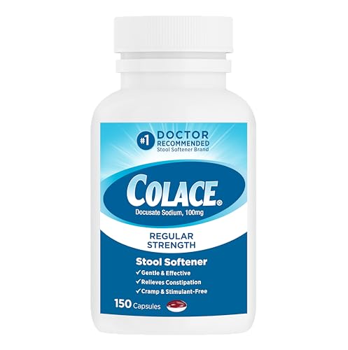 Image of Colace Stool Softener 100 mg, 150 Capsules, Constipation Relief, Docusate Sodium, Gentle Docusate, Stimulant-Free, Regular Strength, #1 Doctor Recommended Stool Softener Brand