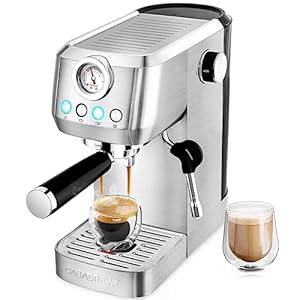 CASABREWS Espresso Machine 20 Bar, Professional Coffee Maker With Steam Milk Frother, Stainless Steel Coffee Machine with Removable Water Tank for Cappuccino, Latte