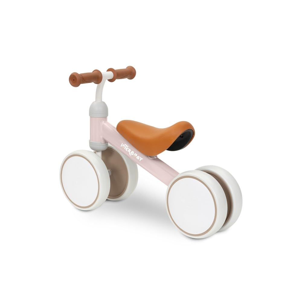 Interbaby | Bicicletta senza Pedali Bambino 1-3 Anni - Bici senza Pedali per Bambini 12-36 Mesi, Primi Passi Bambino Sicuro 4 Ruote, Prima Bici Bimbo 1-2 Anni, Regalo Bambino 1 Anno (Rosa)