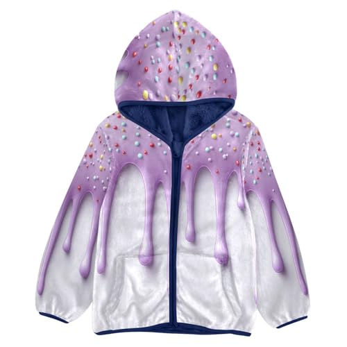 Purple Icing Sprinkles Toddler Fleece Jacket Girl Boys Hooded Fleece Jacket Coat Warm Outwear Zip-up 3-10T